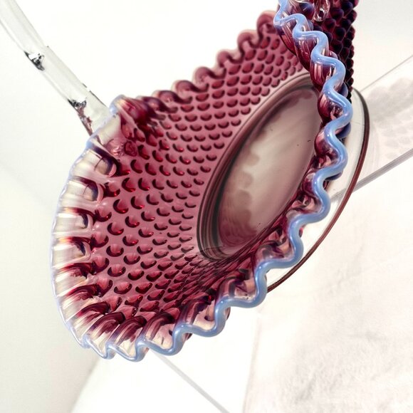 Fenton Plum Opalescent Hobnail Large 12.5" Oval Basket - Picture 7 of 16
